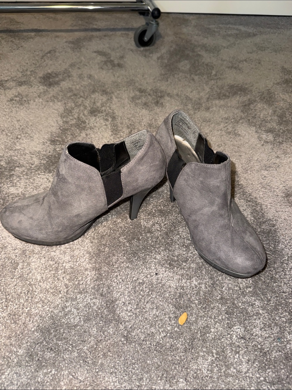 Rampage Gray Suede-Look Ankle Booties with Elastic Panels